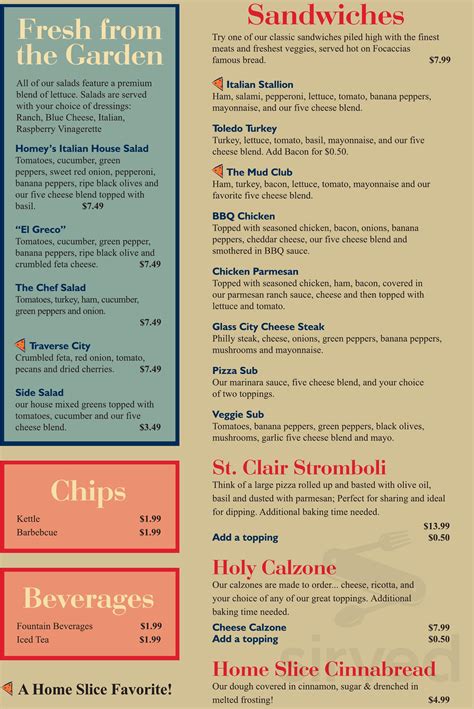 Home Slice Pizza menu in Toledo, Ohio, USA