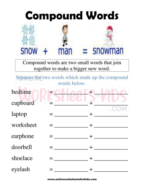 Compound Words Worksheets for grade 1-2