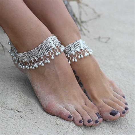 Buy SILVER TONE 5 line CHAIN ANKLETS PAYAL PAIR Online