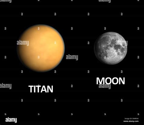 A comparison between the Saturn Moon Titan and the Earth Moon on a clean black background Stock ...