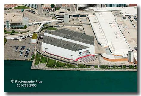 An aerial photo of the Joe Louis Arena, home of the Detroit Red Wings hockey team