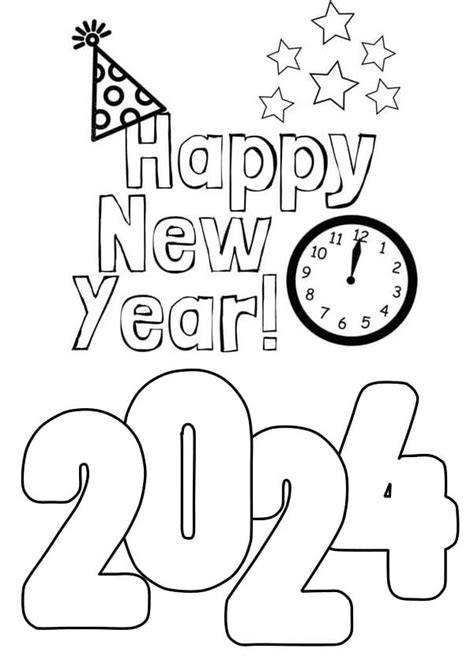 Print Happy New Year 2024 coloring page - Download, Print or Color Online for Free