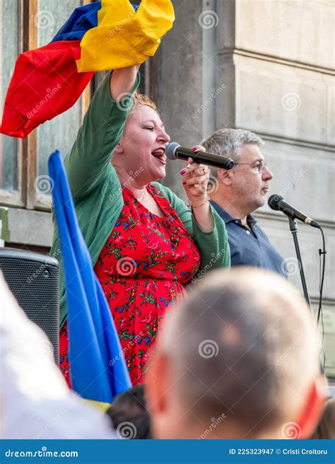 Romanian Senator Diana Iovanovici Sosoaca Giving a Speech at a Protest ...