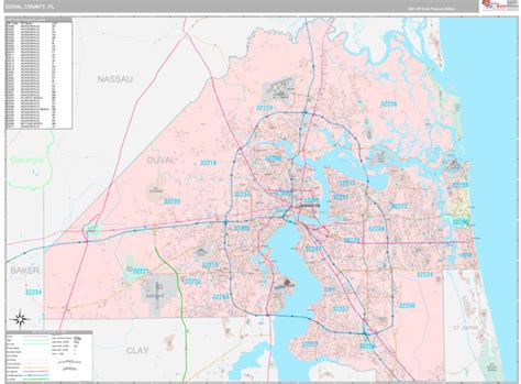 Duval County, FL Wall Map Premium Style by MarketMAPS