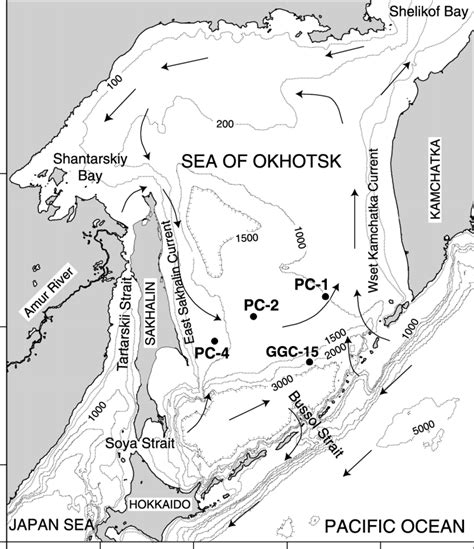 Bathymetric map of the Southern Okhotsk Sea showing the locations of... | Download Scientific ...