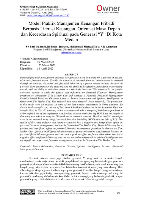 (PDF) Model Praktik Manajemen Keuangan Pribadi Berbasis Literasi Keuangan, Orientasi Masa Depan ...