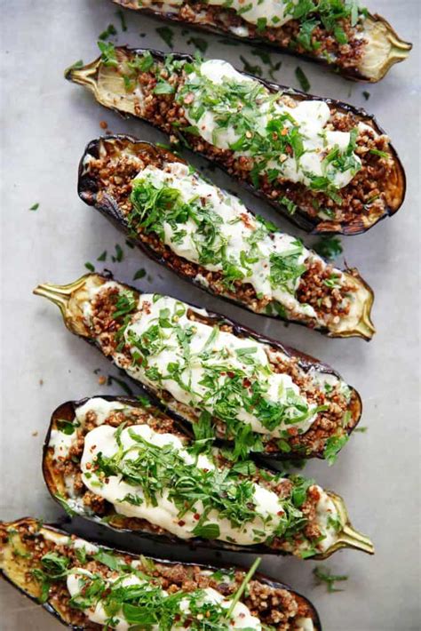 Loaded Grilled Eggplant with Creamy Herb Sauce | Lexi's Clean Kitchen