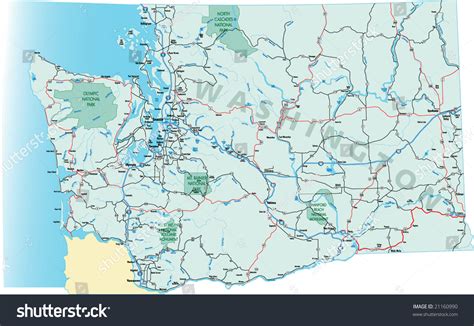 Washington State Highway Map Interstates Us Stock Vector 21160990 ...