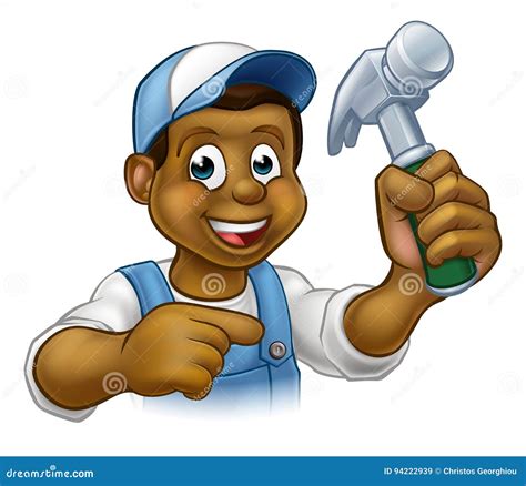 Black Handyman Peeking Sign Thumbs Up Vector Illustration | CartoonDealer.com #86006322