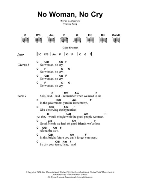 No Woman No Cry by Bob Marley Sheet Music for Guitar Chords/Lyrics at Sheet Music Direct