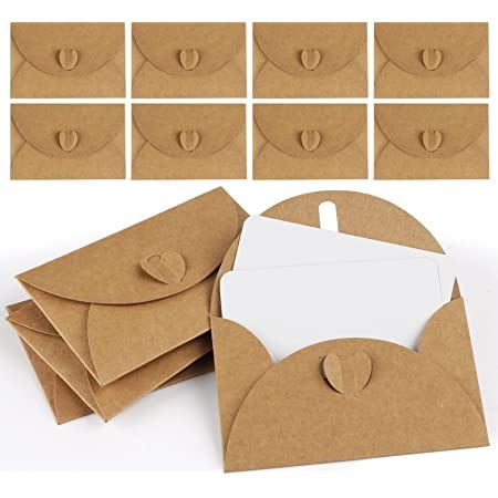 Mocraft 25 Mini Envelopes with Cards Vintage Mini Kraft Paper Envelopes Blank Cards Small Letter ...