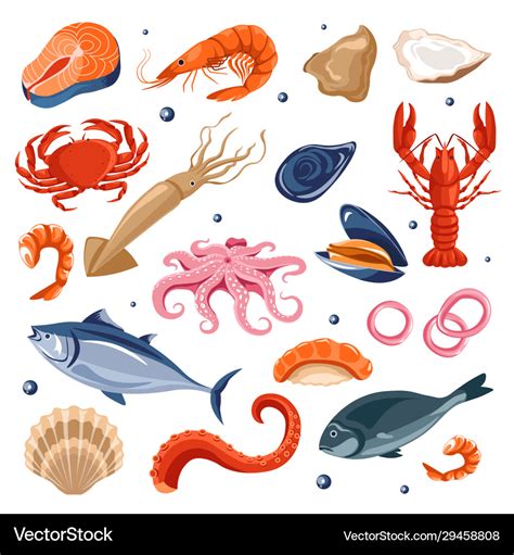 Seafood menu fish and shrimp lobster and squid Vector Image