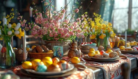 Premium Photo | A 3D Easter feast table setting