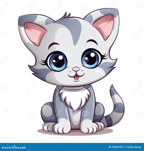 A Cartoon Gray and White Cat with Blue Eyes Stock Illustration ...