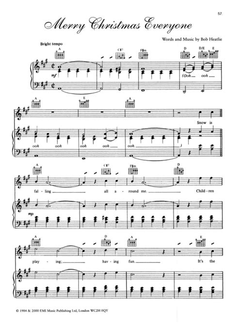 Bob Heatlie Merry Christmas Everyone Sheet Music Notes, Chords Download ...