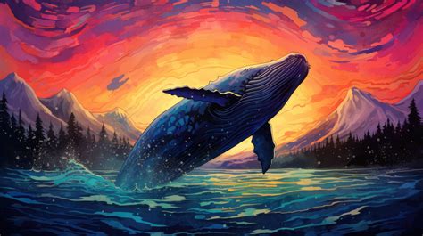 A digital art piece features a whale breaching the surface of the ocean ...