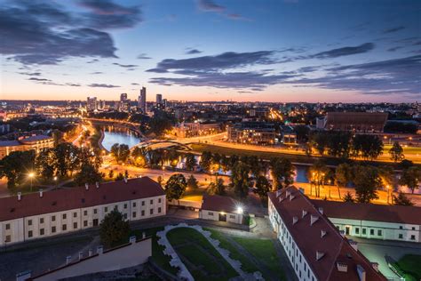 Download City Night Cityscape Lithuania Man Made Vilnius HD Wallpaper