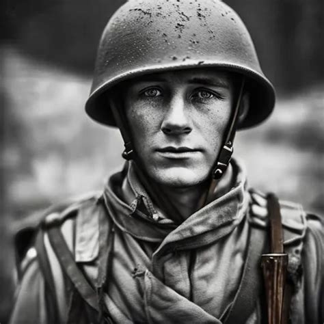 german ww2 soldier looking in the camera, 4k