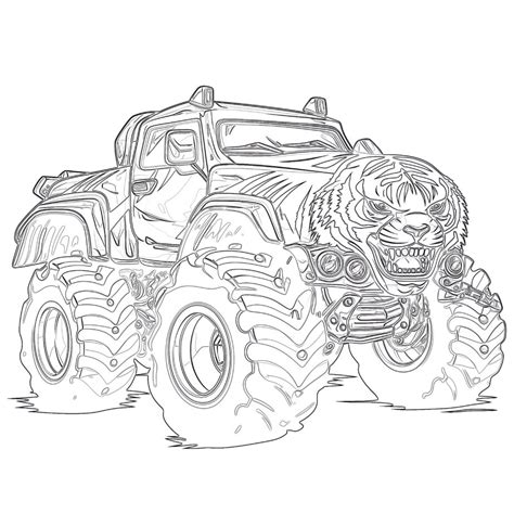 Monster Truck Coloring Page Tiger Style | Coloring Pages Mimi Panda