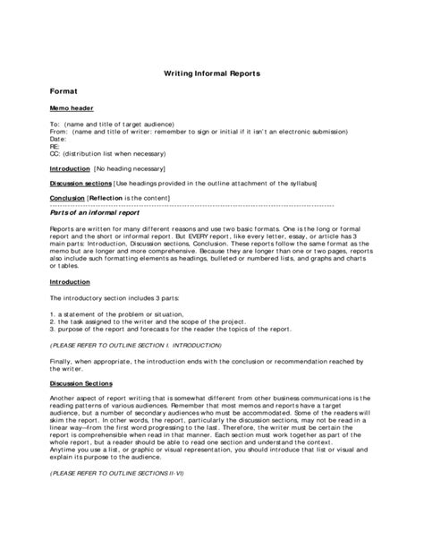 Informal Report Writing Format Free Download