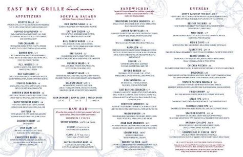 Menu of East Bay Grille in Plymouth, MA 02360