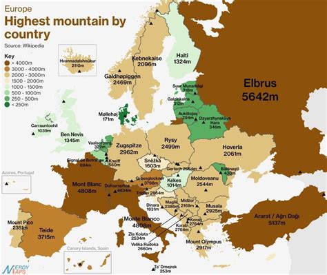 The highest mountain by European countries.... - Maps on the Web