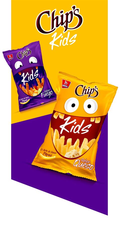 two bags of chips sitting next to each other on a purple and yellow ...