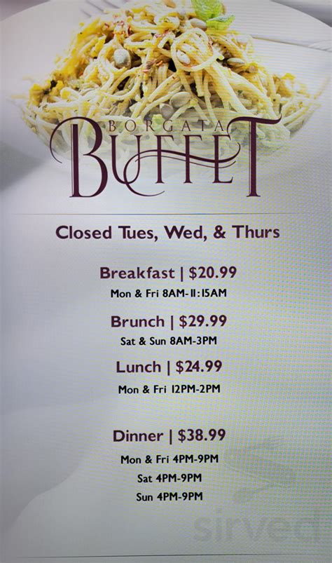 Borgata Buffet menu in Atlantic City, New Jersey, USA