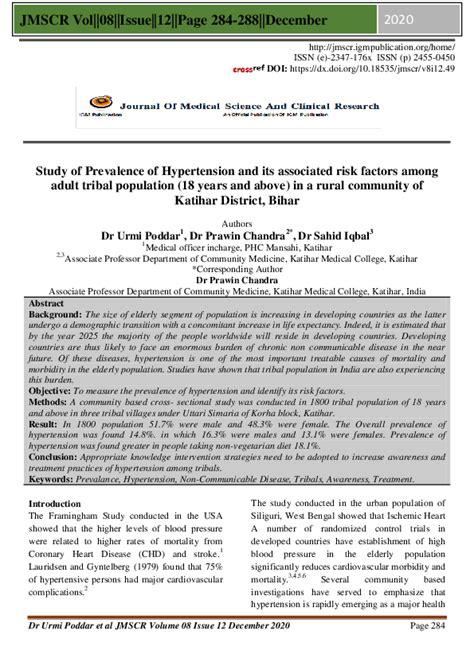 (PDF) Study of Prevalence of Hypertension and its associated risk ...