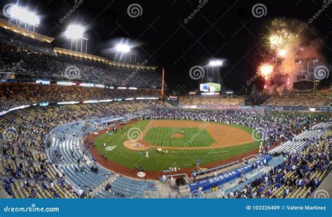 Dodger Stadium Fireworks editorial stock image. Image of angeles ...