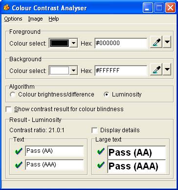 Colour Contrast Analyser | Vision Australia. Blindness and low vision services