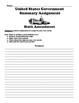 Sixth Amendment Summary Assignment by BAC Education | TPT