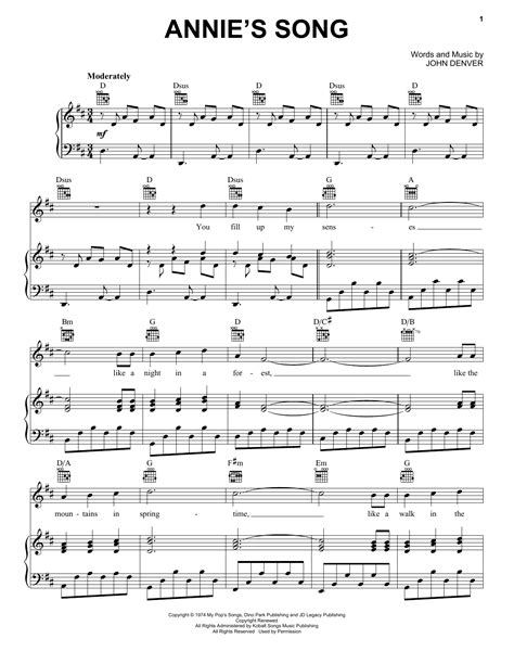 John Denver "Annie's Song" Sheet Music Notes | Download Printable PDF Score 102674