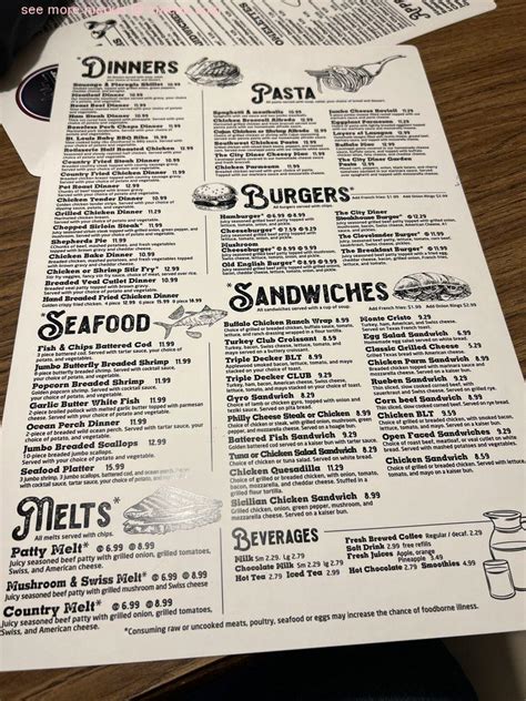 Menu at The City Diner restaurant, Cleveland