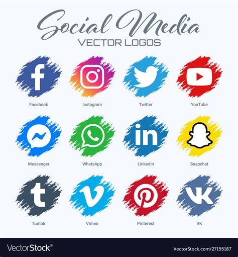 Popular social media logos collection Royalty Free Vector