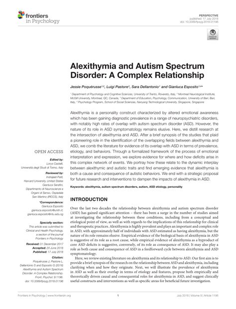 (PDF) Alexithymia and Autism Spectrum Disorder: A Complex Relationship