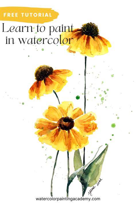 Free Tutorial: Yellow Flowers | Watercolor flowers paintings, Watercolour tutorials, Watercolor ...