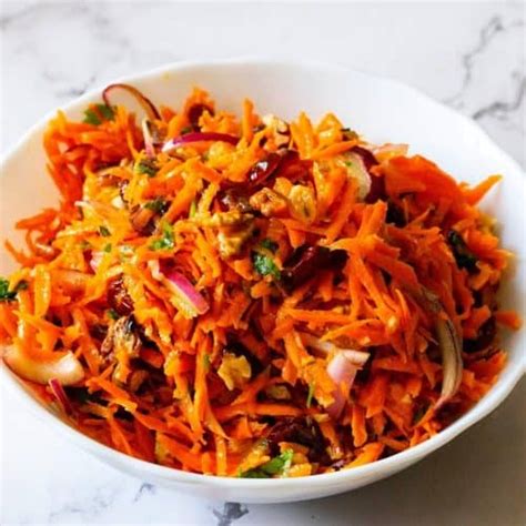 Carrot Salad - Grated Carrots, Raisins, Cranberries, Nuts- Veena Azmanov