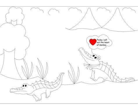 The Monkey and the Crocodile story coloring page 3