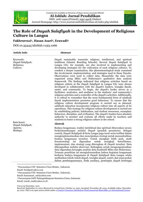 (PDF) The Role of Dayah Salafiyah in the Development of Religious Culture in Langsa