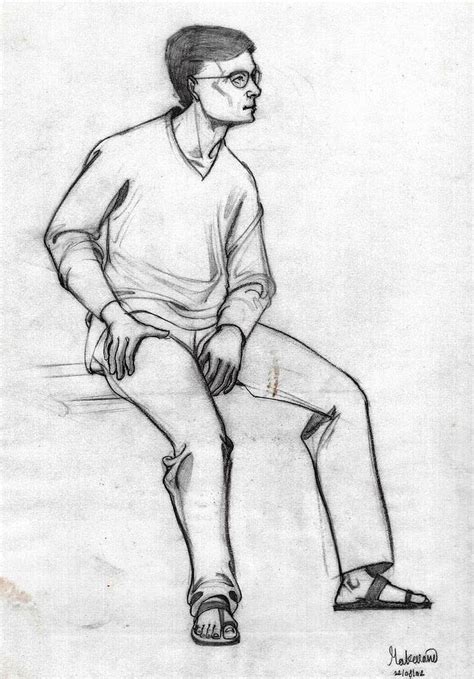 A Sketch Of A Man Sitting Full Figure From Right Front Drawing by Makarand Joshi