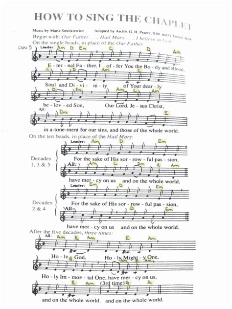 Chaplet of Divine Mercy Guitar Chords To Maria Smetkiewicz Version | PDF