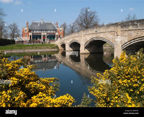 The Parks Pavilion Cafe from across the river at Abbey Park, Leicester England UK Stock Photo ...