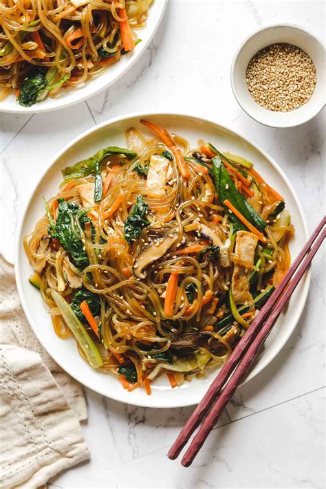 Vegan Japchae (Korean Stir Fried Glass Noodles) - Okonomi Kitchen