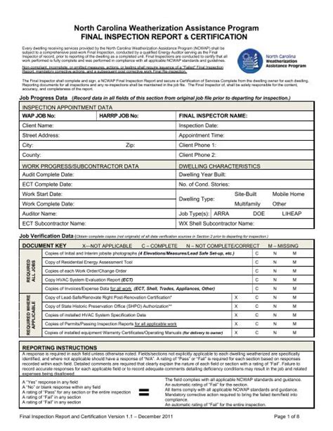 Final Inspection Report and Certification - Department of Commerce