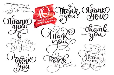 Set of ten hand written calligraphy lettering texts Thank you. handmade ...