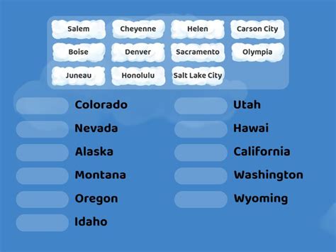 West Region States And Capitals - Match up