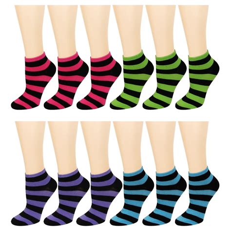 12 Pairs Women's Ankle Socks Assorted Colors Size 9-11 Striped #1 ...