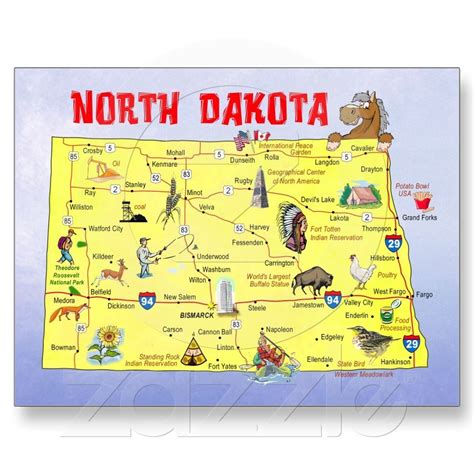North Dakota State Map Postcard | Zazzle.com in 2021 | North dakota, State map, South dakota