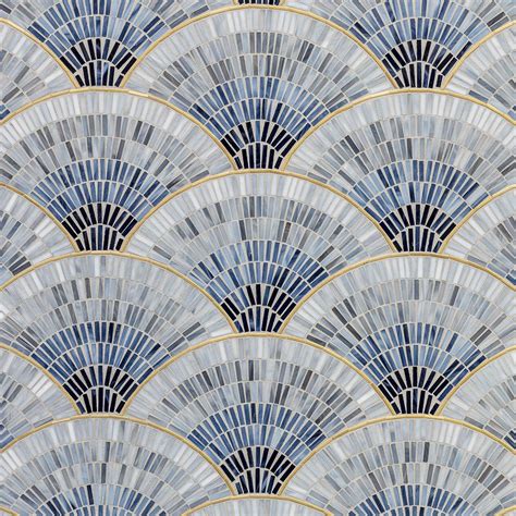 Fan Club Blue Ombre With Brass Gloss Glass Mosaic - Tiles - Dering Hall | Art deco tiles, Mosaic ...